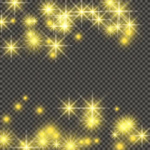 暗い透明な背景に孤立した星や塵の輝きを持つ金の背景 光の効果を輝く魔法のクリスマスを祝う ベクターイラスト — ストックベクタ