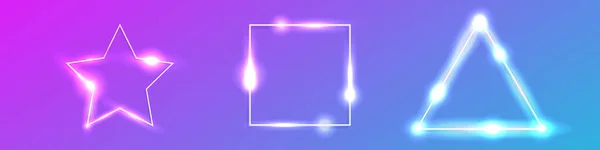 Set Three Neon Frames Shining Effects Dark Purple Background Empty — Stock Vector