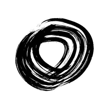 Siyah grunge fırça darbesi daire şeklinde. Boyalı mürekkep çemberi. Mürekkep lekesi beyaz arkaplanda izole edilmiş. Vektör illüstrasyonu