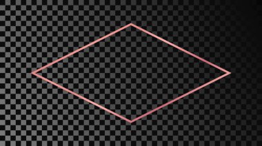 Koyu şeffaf arkaplanda izole edilmiş gül sarısı parlayan eşkenar dörtgen şekilli çerçeve. Parlak efektli parlak bir çerçeve. Vektör illüstrasyonu