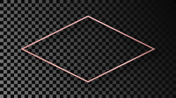 Rose Gold Glowing Rhombus Shape Frame Shadow Isolated Dark Transparent — Vector de stock