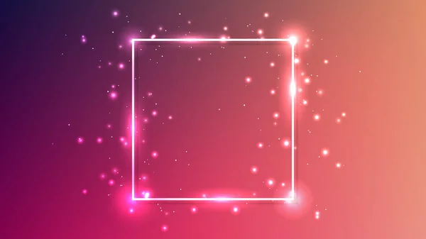 Neon Square Frame Shining Effects Sparkles Red Background Empty Glowing — Stock Vector