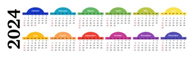 Horizontal calendar for 2024 isolated on a white background. Sunday to Monday, business template. Vector illustration