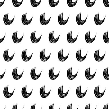 Seamless pattern with black wavy grunge brush strokes in abstract shapes on white background. Vector illustration