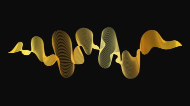 Karanlık arka planda lüks altın dalgaları olan soyut bir fon. Modern teknoloji arka planı, dalga tasarımı. Vektör illüstrasyonu