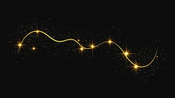 Золотая Блестящая Конфетти Волна Звездная Пыль Золотые Магические Блески Темном — стоковый вектор