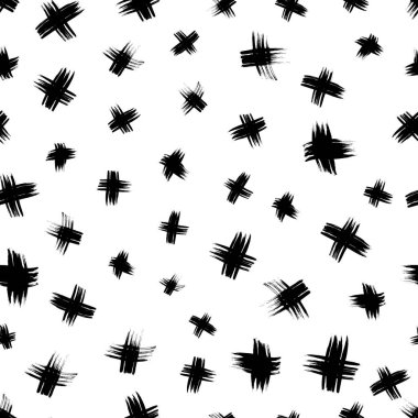 Elle çizilmiş çapraz sembollü kusursuz desen. Beyaz arka planda siyah çizim işareti. Vektör illüstrasyonu