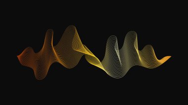 Karanlık arka planda lüks altın dalgaları olan soyut bir fon. Modern teknoloji arka planı, dalga tasarımı. Vektör illüstrasyonu