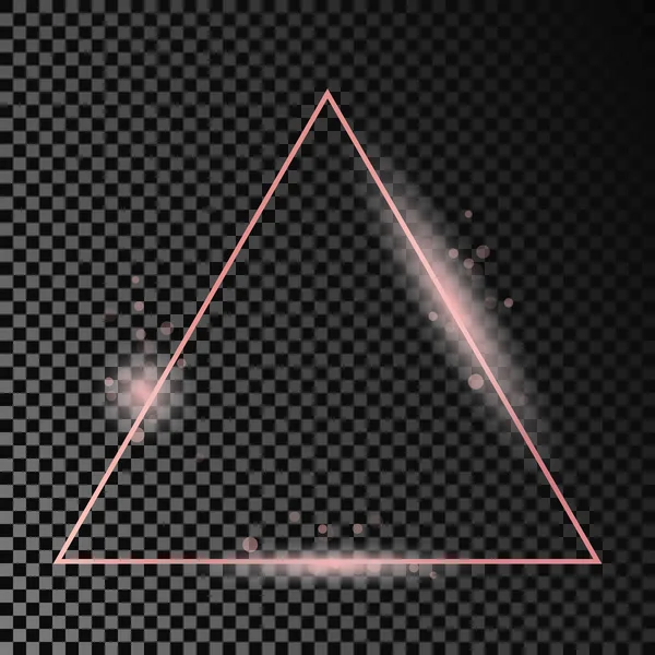 Roségold Leuchtendes Dreieck Rahmen Isoliert Auf Dunklem Transparentem Hintergrund Glänzender — Stockvektor