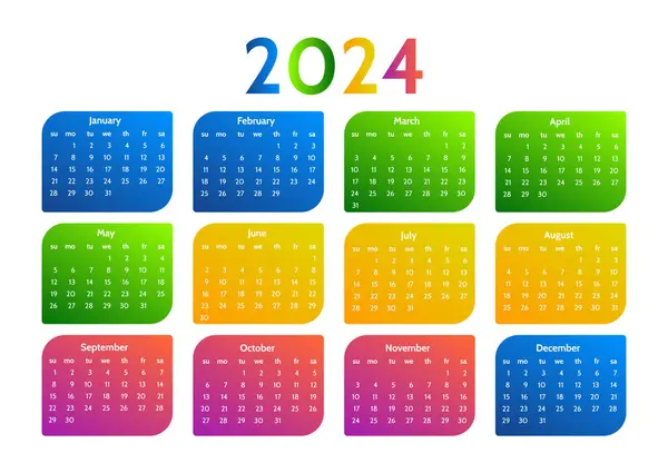 Kalender Für 2024 Isoliert Auf Weißem Hintergrund Sonntag Bis Montag — Stockvektor