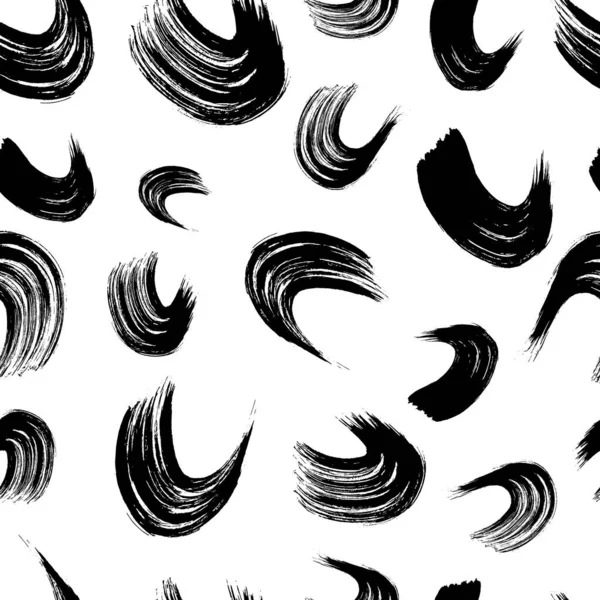 Seamless pattern with black wavy grunge brush strokes in abstract shapes on white background. Vector illustration