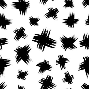 Elle çizilmiş çapraz sembollü kusursuz desen. Beyaz arka planda siyah çizim işareti. Vektör illüstrasyonu