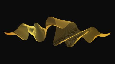 Karanlık arka planda lüks altın dalgaları olan soyut bir fon. Modern teknoloji arka planı, dalga tasarımı. Vektör illüstrasyonu
