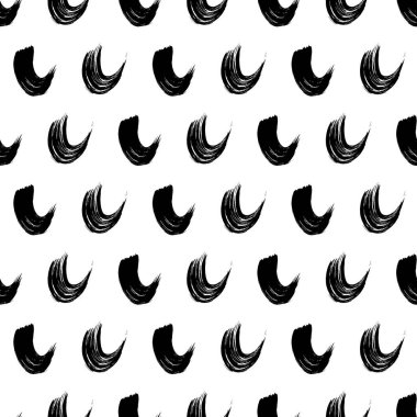 Seamless pattern with black wavy grunge brush strokes in abstract shapes on white background. Vector illustration