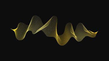 Karanlık arka planda lüks altın dalgaları olan soyut bir fon. Modern teknoloji arka planı, dalga tasarımı. Vektör illüstrasyonu