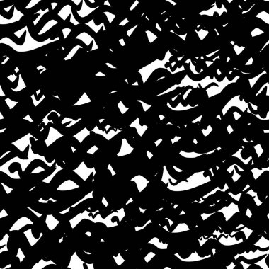 Seamless pattern with black wavy grunge brush strokes in abstract shapes on white background. Vector illustration