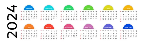 Horizontaler Kalender Für 2024 Isoliert Auf Weißem Hintergrund Sonntag Bis — Stockvektor