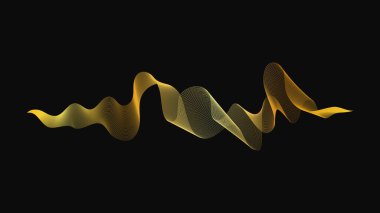 Karanlık arka planda lüks altın dalgaları olan soyut bir fon. Modern teknoloji arka planı, dalga tasarımı. Vektör illüstrasyonu