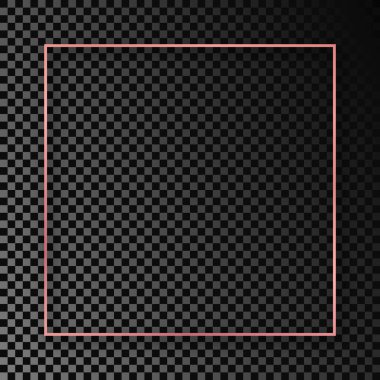 Rose gold glowing square frame with shadow isolated on dark transparent background. Shiny frame with glowing effects. Vector illustration