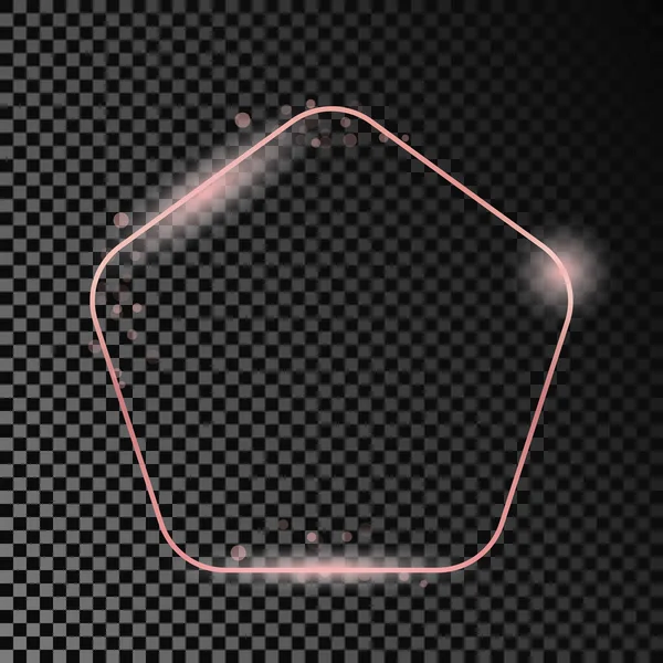 Rose Gold Glowing Rounded Pentagon Shape Frame Isolated Dark Transparent — Stockvector