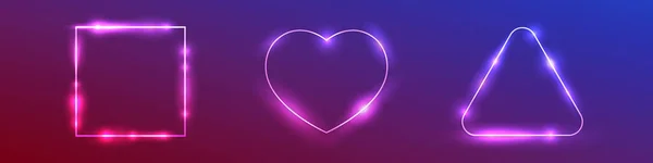 Набор Трех Неоновых Рам Сияющими Эффектами Темно Фиолетовом Фоне Пустой — стоковый вектор
