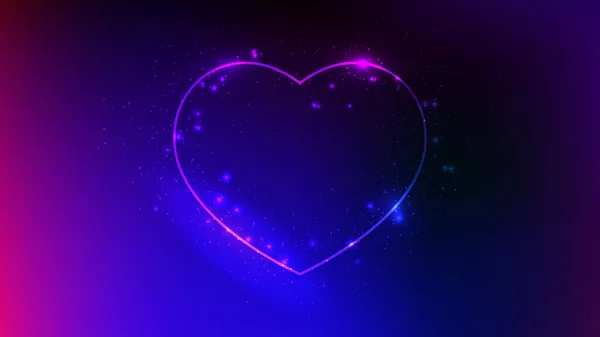 Neon Frame Heart Form Shining Effects Sparkles Dark Blue Background — Stock Vector