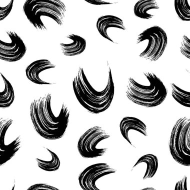Seamless pattern with black wavy grunge brush strokes in abstract shapes on white background. Vector illustration