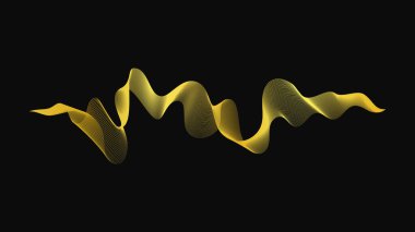 Karanlık arka planda lüks altın dalgaları olan soyut bir fon. Modern teknoloji arka planı, dalga tasarımı. Vektör illüstrasyonu