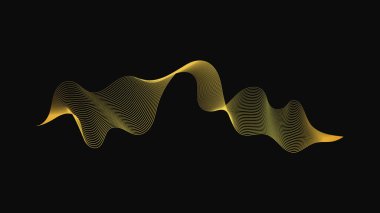 Karanlık arka planda lüks altın dalgaları olan soyut bir fon. Modern teknoloji arka planı, dalga tasarımı. Vektör illüstrasyonu