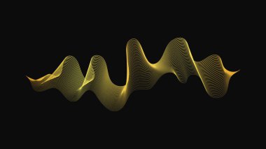 Karanlık arka planda lüks altın dalgaları olan soyut bir fon. Modern teknoloji arka planı, dalga tasarımı. Vektör illüstrasyonu