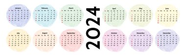 Horizontal calendar for 2024 isolated on a white background. Sunday to Monday, business template. Vector illustration