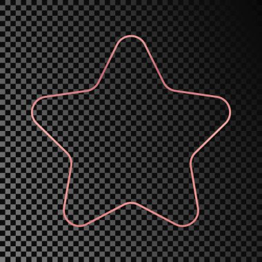 Rose gold glowing rounded star shape frame isolated on dark transparent background. Shiny frame with glowing effects. Vector illustration