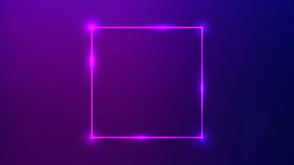 Neon Square Frame Shining Effects Dark Purple Background Empty Glowing — Stock Vector