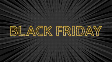 Kara Cuma çizgi roman geçmişi üzerine yazı. Yarım tonluk pankartta gölgesi olan altın yazılar. Vektör illüstrasyonu