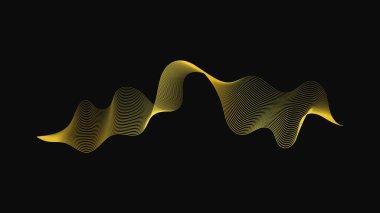 Karanlık arka planda lüks altın dalgaları olan soyut bir fon. Modern teknoloji arka planı, dalga tasarımı. Vektör illüstrasyonu