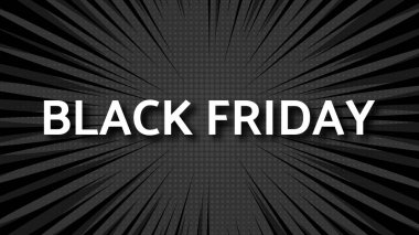 Kara Cuma çizgi roman geçmişi üzerine yazı. Yarım tonlu pankartta beyaz yazılar var. Vektör illüstrasyonu