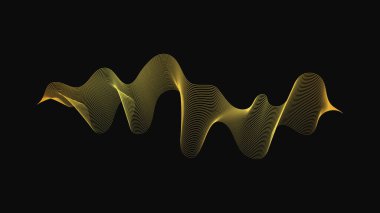 Karanlık arka planda lüks altın dalgaları olan soyut bir fon. Modern teknoloji arka planı, dalga tasarımı. Vektör illüstrasyonu
