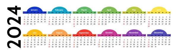 Horizontal Calendar 2024 Isolated White Background Sunday Monday Business Template — Image vectorielle