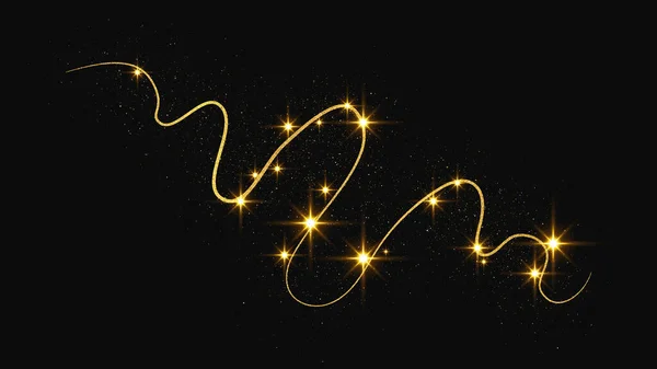 Золотая Блестящая Конфетти Волна Звездная Пыль Золотые Магические Блески Темном — стоковый вектор