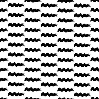 Seamless pattern with black wavy grunge brush strokes in abstract shapes on white background. Vector illustration