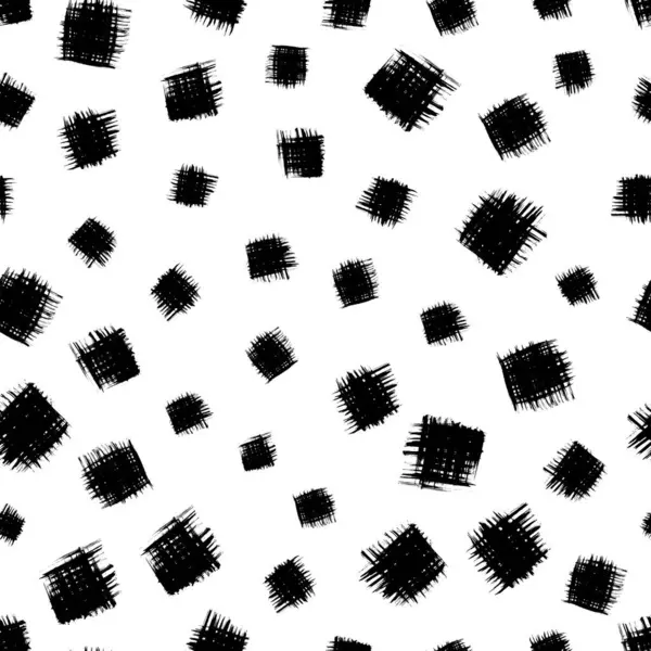 Nahtloses Muster Mit Schwarzem Pinselstrich Quadratischer Form Auf Weißem Hintergrund — Stockvektor