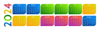 Horizontal calendar for 2024 isolated on a white background. Sunday to Monday, business template. Vector illustration
