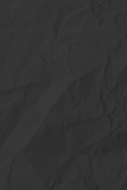 Siyah, buruşuk kağıt arka plan. Posterler ve afişler için buruşturulmuş dikey boş kağıt şablonu. Vektör illüstrasyonu