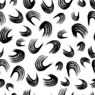 Seamless pattern with black wavy grunge brush strokes in abstract shapes on white background. Vector illustration