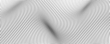Yarım tonluk tek renkli arkaplan ve akışkan noktalar. Siyah beyaz soyut dalga dokusu. Vektör illüstrasyonu