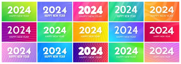 2024 Joyeux Nouvel Milieux Grand Ensemble Modèles Modernes Bannière Salutation — Image vectorielle