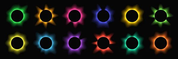 Circle Illuminate Frame Gradient Big Set Neon Banners Isolated Black — Stock Vector