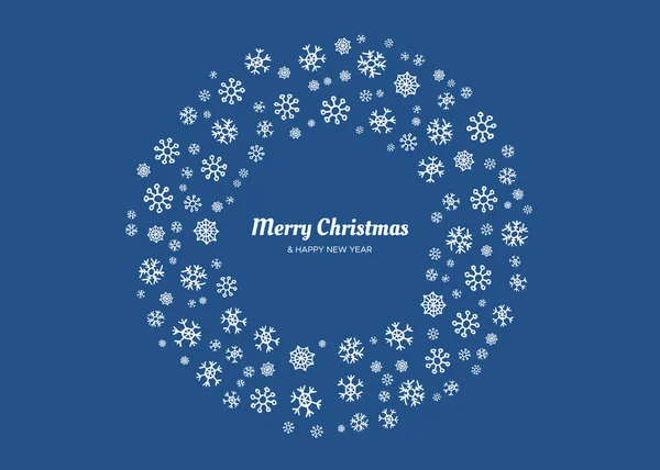 Счастливого Рождества Счастливого Нового Года Белыми Снежинками Форме Круга Рождественская — стоковый вектор