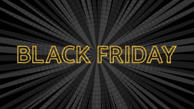 Kara Cuma çizgi roman geçmişi üzerine yazı. Yarım tonluk pankartta gölgesi olan altın yazılar. Vektör illüstrasyonu