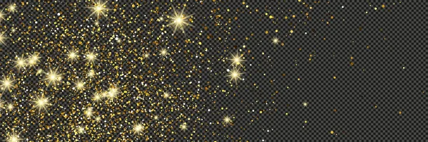 Polvo Dorado Brillante Con Estrellas Sobre Fondo Gris Transparente Polvo — Vector de stock